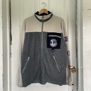 Southpole Racing Varsity Jacket Mens M Full Zip Grey Beige Black Rare Streetwear